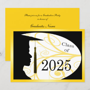 Invitation Silhouette de l'homme jaune/noir 2025 Graduation P