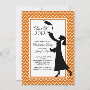 Invitation Silhouette de l'invitation de graduation Orange mo