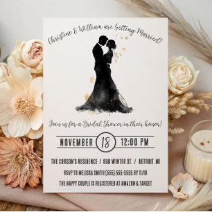 Invitation Silhouette de mariée et de marié, Baby Shower de m