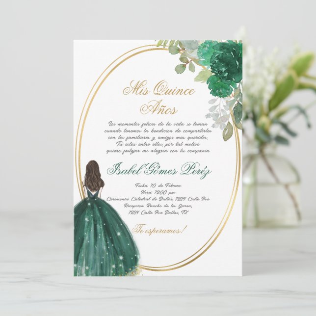 Invitation Silhouette de Quinceanera vert émeraude (Debout devant)