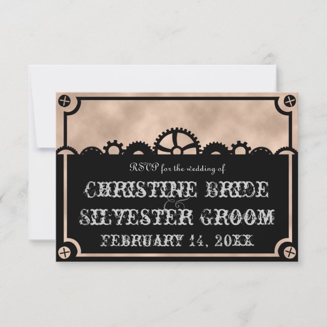 Invitation Silhouette de rouages, 3,5"" rsvp du mariage x5 (Devant)