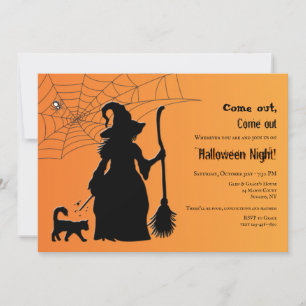 Invitation Silhouette de Sorcière Soirée d'Halloween