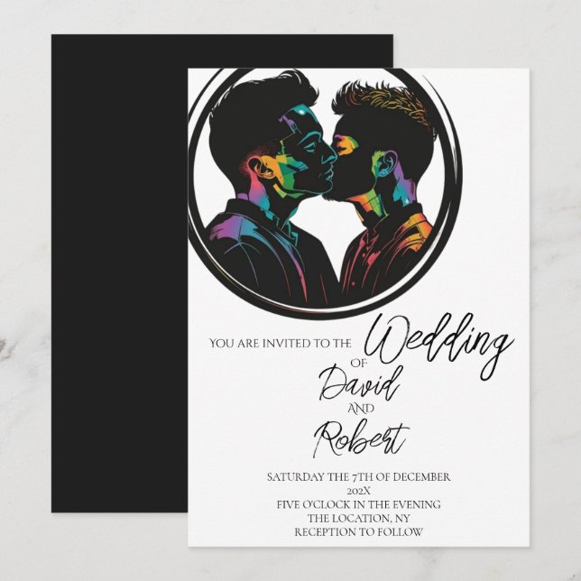 Invitation Silhouette élégante du Mariage mignon gai-couple (Devant / Derrière)