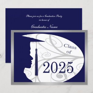 Invitation Silhouette homme argent bleu 2025 Graduation Party