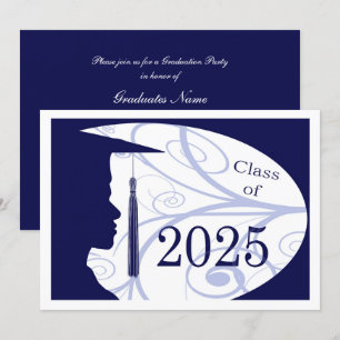 Invitation Silhouette homme blanc et bleu 2025 Graduation Par