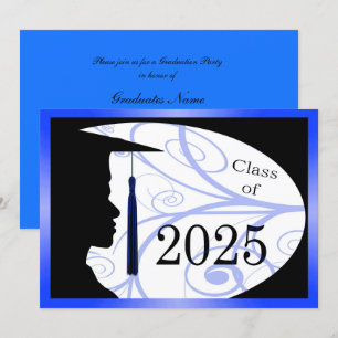 Invitation Silhouette homme bleu et noir 2025 Graduation Part