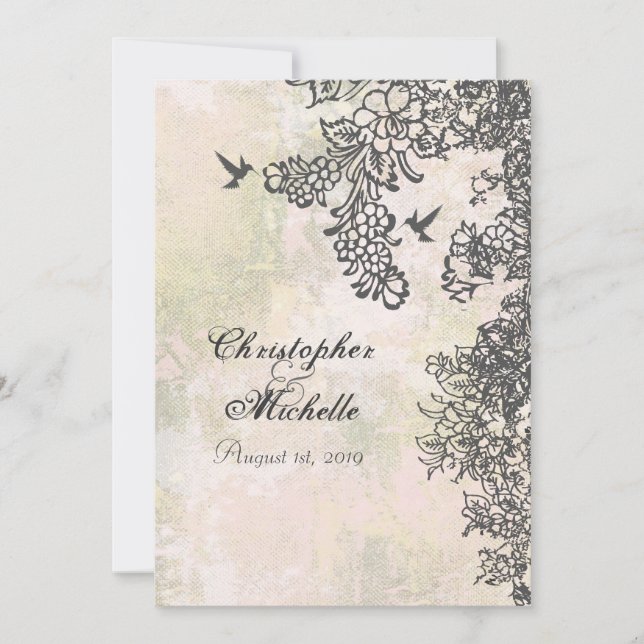 Invitation Silhouette Hummingbirds and Flowers Mariage (Devant)