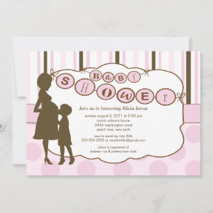 Invitation Silhouette Maman Baby shower bébé fille rose