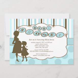 Invitation Silhouette Maman Baby shower bébé Garçon Bleu Brow