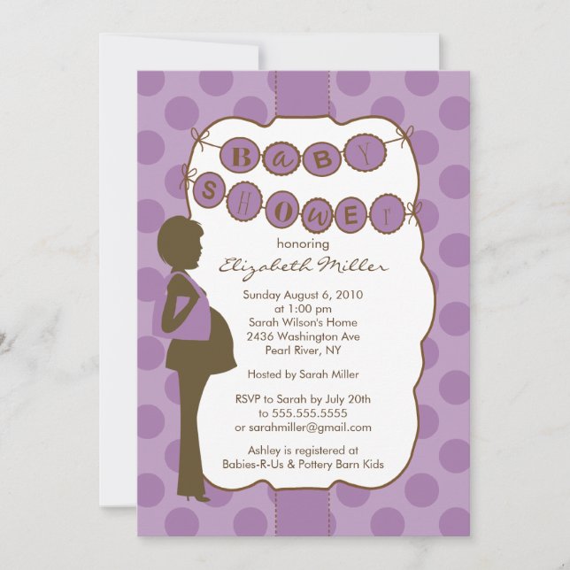 Invitation Silhouette Maman Fille Baby shower Purple Brown (Devant)