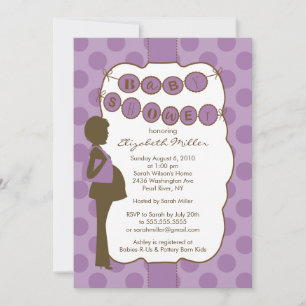 Invitation Silhouette Maman Fille Baby shower Purple Brown