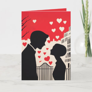 Invitation Silhouette romantique Couple Coeurs Cityscape