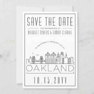 Invitation Silhouette stylisée de la skyline d'Oakland pour f