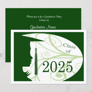 Invitation Silhouette verte et blanche 2025 Graduation Party