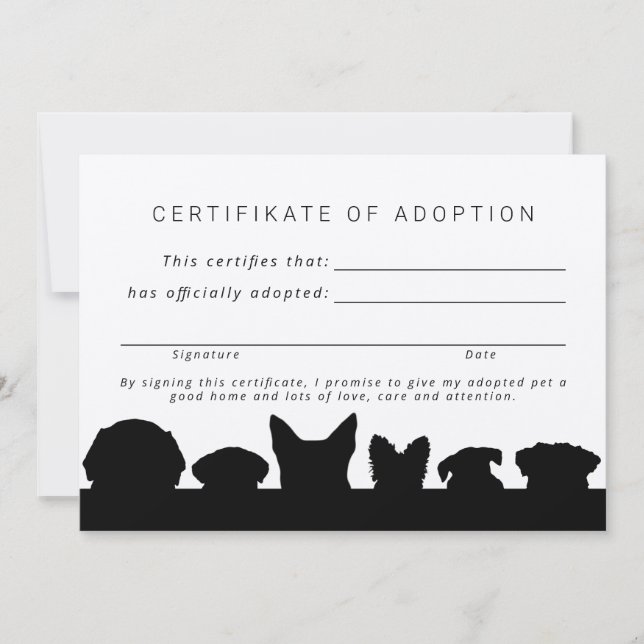 Invitation Silhouettes de chien rustique Certifikate d'adopti (Devant)