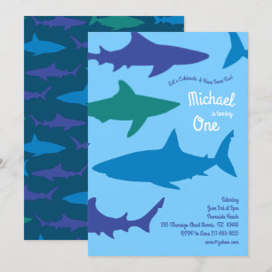 Invitation Silhouettes de requin mignonnes Enfants 1er annive