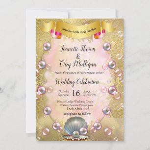 Invitation Silk ivoire, dentelle et perles d'or et marbre