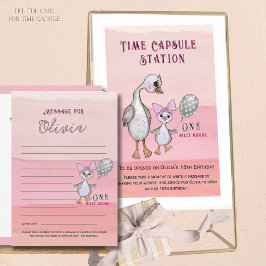 Invitation Silly Goose 1st Birthday Pink Time Capsule Card