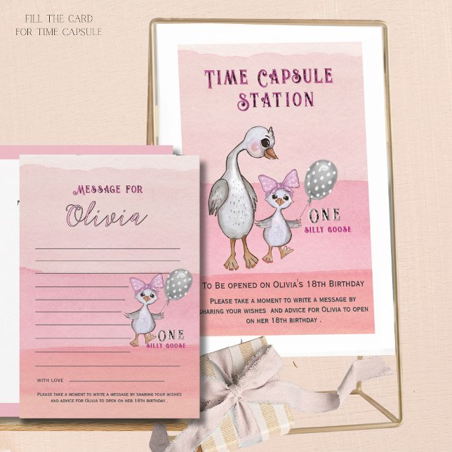 Invitation Silly Goose 1st Birthday Pink Time Capsule Card (Silly Goose 1st Birthday Pink Time Capsule Card)