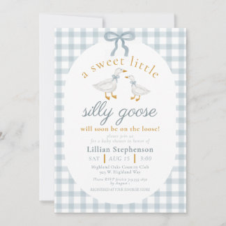 Invitation Silly Goose Blue Bow Duck Gingham Baby Shower