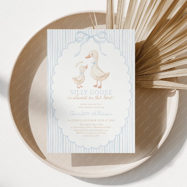 Invitation Silly Goose Boy Blue Baby Shower (Blue Silly Goose Baby Shower Invitation )