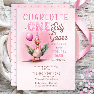 Invitation Silly Goose First Birthday Pink Girl Party