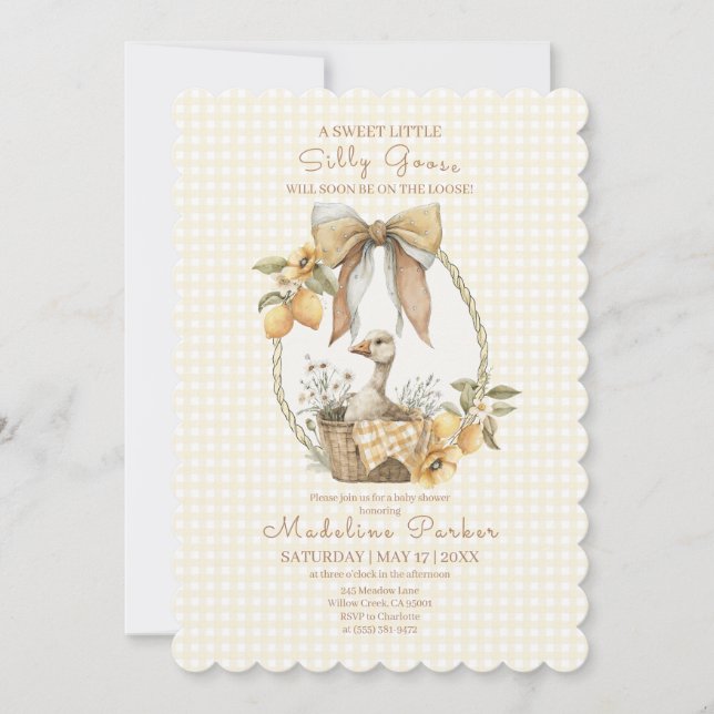 Invitation Silly Goose Lemon Watercolor Baby Shower (Devant)