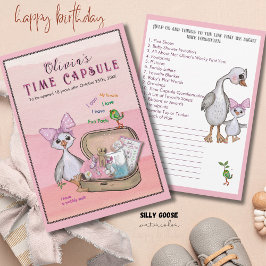Invitation Silly Goose Pink Bow Birthday Time Capsule Game