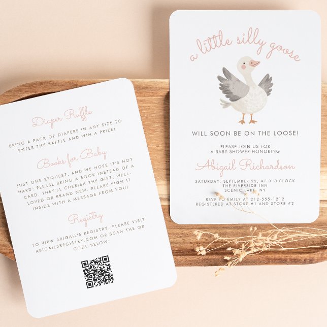 Invitation Silly Goose QR Code Filles roses Baby shower (Créateur téléchargé)