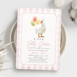Invitation Silly Goose rose En vichy Baby shower fille