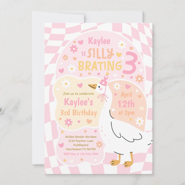 Invitation Silly Goose Silly-Brating Three Birthday Party (Devant)