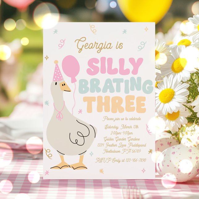 Invitation Silly Goose Silly Brating Trois Anniversaire (Créateur téléchargé)