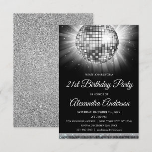 Invitation Silver 21st Birthday Party Disco Ball - 70's Party