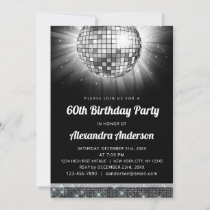 Invitation Silver 60th Birthday Party 70's Disco Ball
