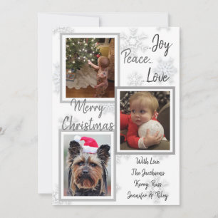 Invitation Silver and Gold Snowflakes Photos de famille Noël