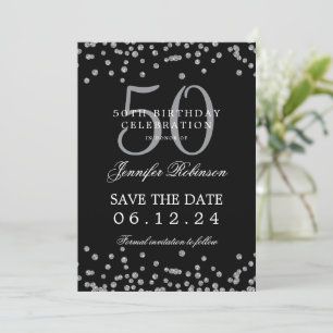 Invitation Silver Black 50th Birthday Enregistrer la date et