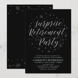 Invitation Silver & Black Fête de retraite surprise moderne