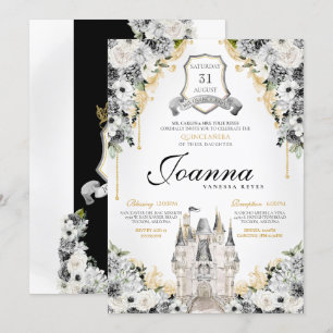 Invitation Silver Black Gold Floral Royal Princess Anniversai