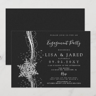 Invitation Silver Black Snowflakes Partie d'engagement d'hive
