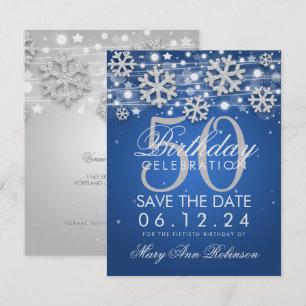 Invitation Silver Blue 50th Birthday Enregistrer la date Hive