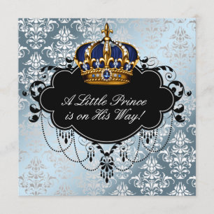 Invitation Silver Blue Black Prince Baby Boy Douche