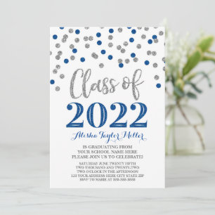 Invitation Silver Blue Confetti Graduation Party 2022