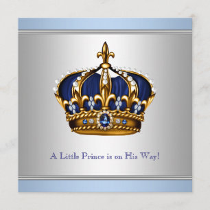 Invitation Silver Blue Crown Prince Baby Boy Douche