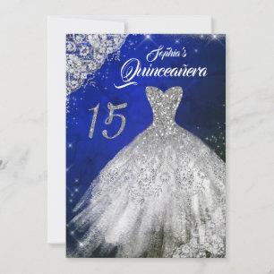 Invitation Silver Blue Dentelle Diamond Étincelle Gown Quince
