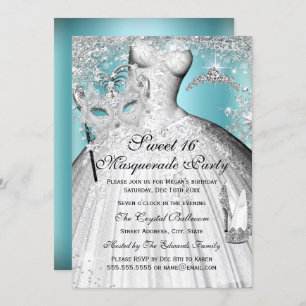Invitation Silver Blue Princess Masquerade Sweet 16 Invitatio