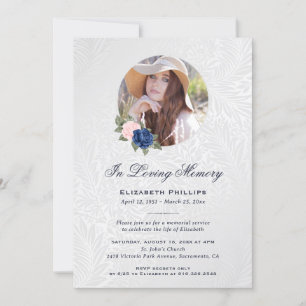 Invitation Silver Blue rose Floral Photo Memorial Funérailles