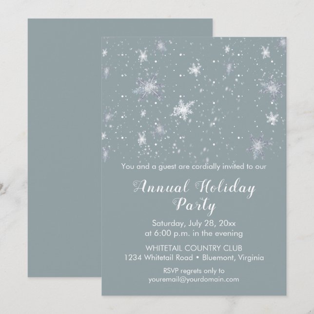 Invitation Silver Blue Snowflakes Fête de Noël de neige (Devant / Derrière)