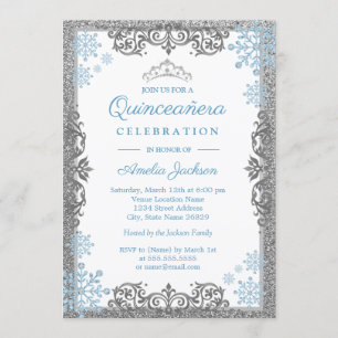 Invitation Silver Blue Sparkle Flake de neige Quinceanera Inv