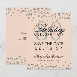 Invitation Silver Blush Pink 80e anniversaire Date de sauvega