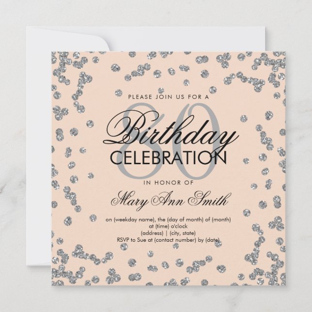 Invitation Silver Blush rose 80e anniversaire Parties scintil (Devant)